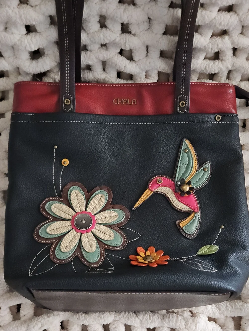 Chala Tote Handbag Multicolor Hummingbird & Floral 3D Appliqués
